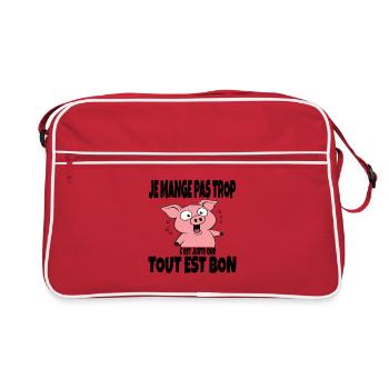 Ich esse nicht zu viel – Schwein-Humor-Essen - Retro Tasche - Rot/Weiß - Vorne