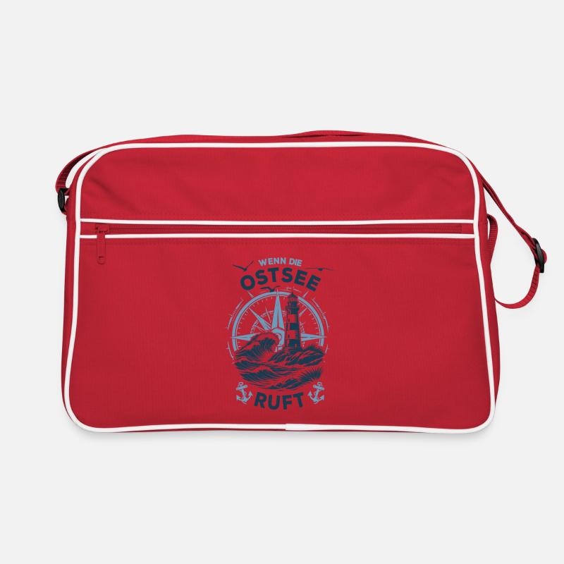Wenn die Ostsee ruft | Leuchtturm Kompass - Retro Tasche - Rot/Weiß