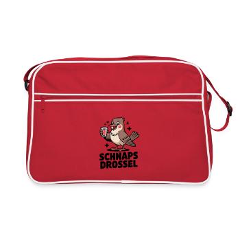 Schnaps Drossel Lustiger Party Vogel Spruch - Retro Tasche - Rot/Weiß - Vorne