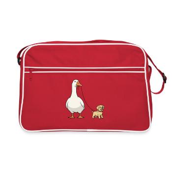 Goose Dog Duo on Leash Ribbon - Retro Bag - red/white - Front