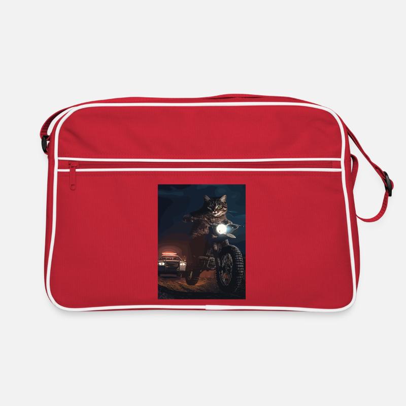 Night cat on motorcycle Retro Bag