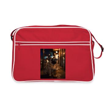 Pug with sunglasses and iced coffee - Retro Bag - red/white - Front