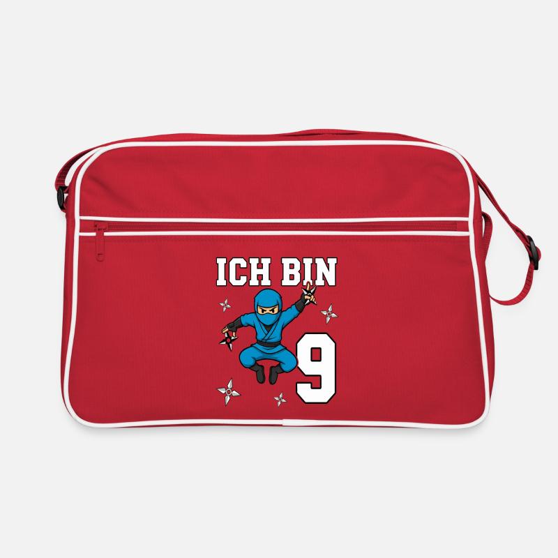 Ich bin 9 Ninja 9. Geburtstag blau Karate Retro Tasche