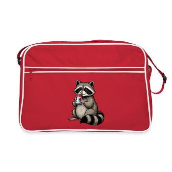 Cute Raccoon Feralcore Cartoon Shirt - Retro Bag - red/white - Front