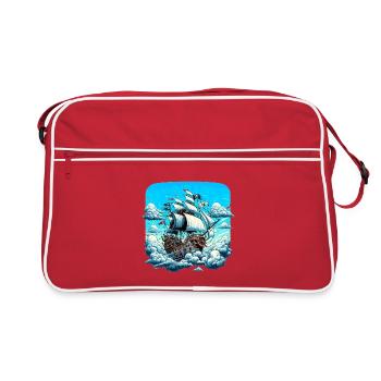 Piratenschiff über Wolkenmeer - Retro Tasche - Rot/Weiß - Vorne