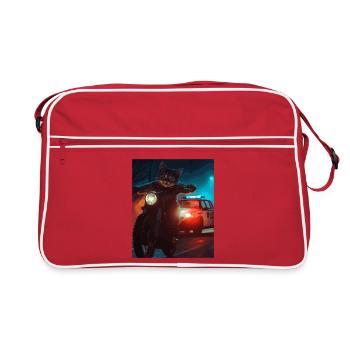 Night Cat on Motorcycle Noir - Retro Bag - red/white - Front