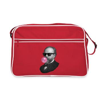 Schwarzweiß Dandy mit rosa Blase - Retro Tasche - Rot/Weiß - Vorne