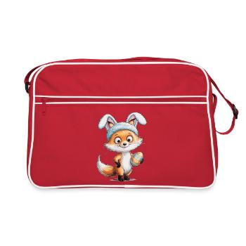 Ostern Shirt Fuchs mit Osterhase Ohren - Retro Tasche - Rot/Weiß - Vorne