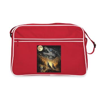 La meute de loups au clair de lune à la lumière des étoiles - Sac Retro - rouge/blanc - Devant
