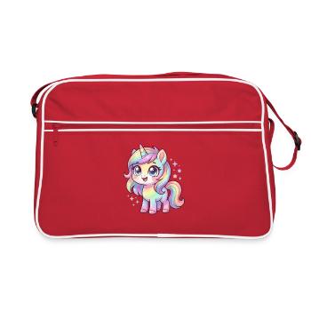 Pastellregen-Einhorn Chibi - Retro Tasche - Rot/Weiß - Vorne