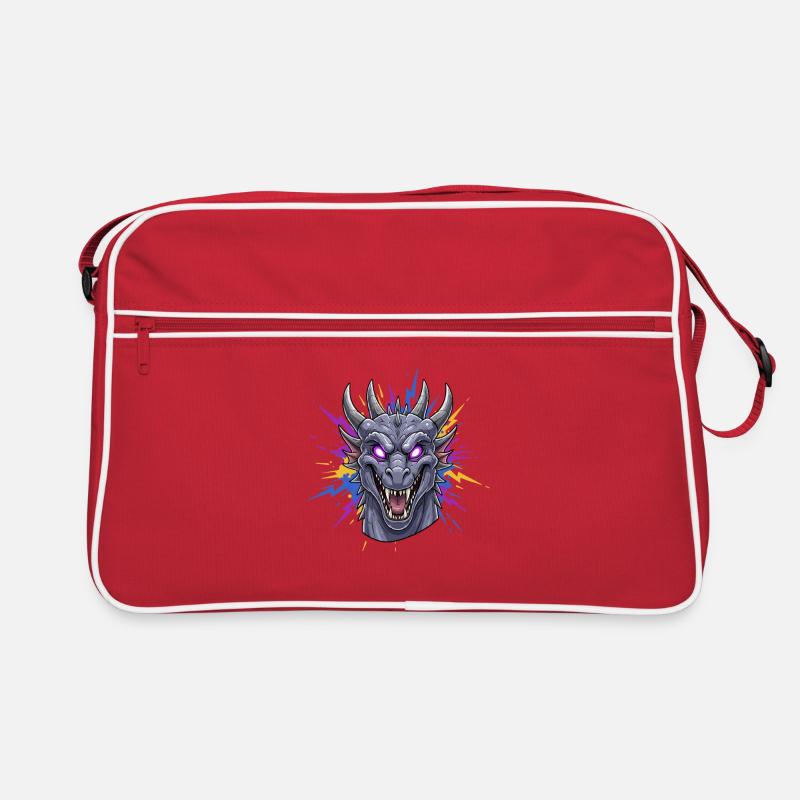 Neon-Drache Kopf mit Farbspritzern Retro Tasche