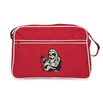 Paresseux tatoué avec une rose crâne - Sac Retro - rouge/blanc - Devant
