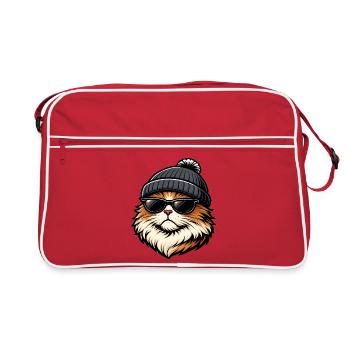 Katzencoolness mit Mütze & Sonnenbrille - Retro Tasche - Rot/Weiß - Vorne