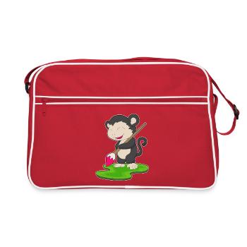Monkey Painter Brush Painting - Retro Bag - red/white - Front