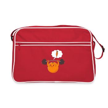 Dessin animé d’entraînement de force avec haltères et carotte - Sac Retro - rouge/blanc - Devant
