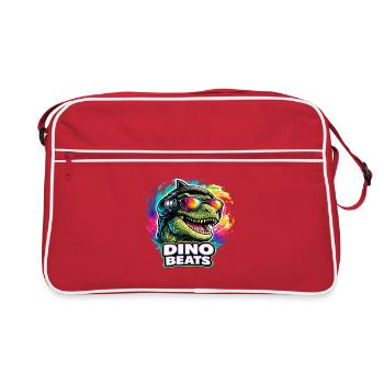 Dino Beats Neon DJ Spruch für Musikfans - Retro Tasche - Rot/Weiß - Vorne