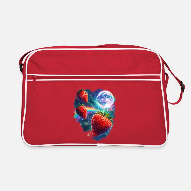 Kosmische Erdbeeren im Sternenlicht Retro Tasche