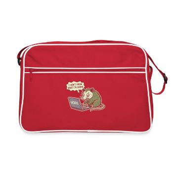 Rat confus devant un ordinateur portable en travaillant - Sac Retro - rouge/blanc - Devant