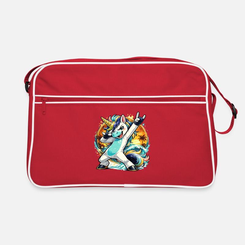 Sommer Einhorn im Dabbing Sunset Beach Stil Retro Tasche
