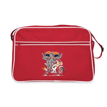Elefanten-Duo auf Motorradabenteuer - Retro Tasche - Rot/Weiß - Vorne