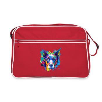 Doberman Pinscher Pop Art Visage coloré de chien - Sac Retro - rouge/blanc - Devant