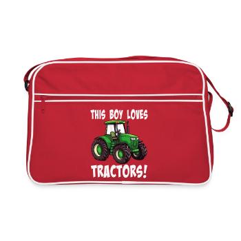 Dieser Junge liebt Traktoren - Retro Tasche - Rot/Weiß - Vorne