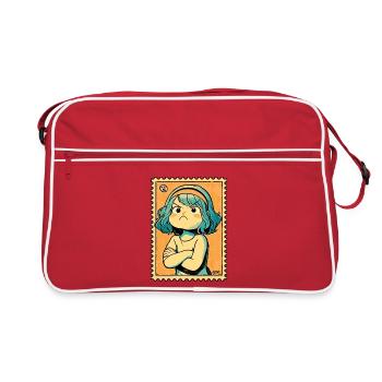 Dessin timbré aux cheveux turquoise défiants - Sac Retro - rouge/blanc - Devant