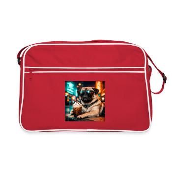 Carlin drôle qui boit du café glacé Mème du chien mignon - Sac Retro - rouge/blanc - Devant