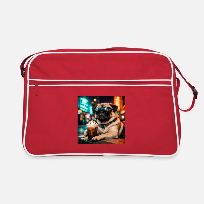 Lustiger Mops, der Eiskaffee trinkt, süßes Hunde-Meme Retro Tasche