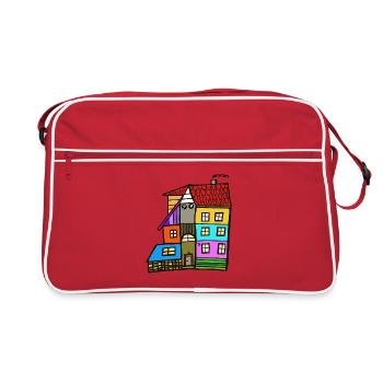 Bunte Häuser Haus Immobilie Eigenheim  - Retro Tasche - Rot/Weiß - Vorne