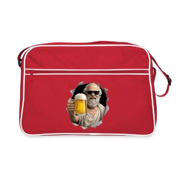 Socrates mit Bier und Sonnenbrille - Retro Tasche - Rot/Weiß - Vorne