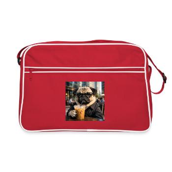 Pug Coffee Break Funny Realistic Dog Lovers - Retro Bag - red/white - Front