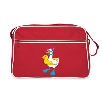 Snorkeling duck with fins - Retro Bag - red/white - Front