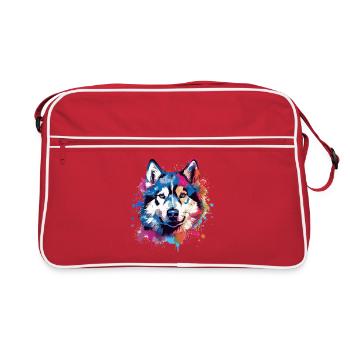 Colorful Dog Splash Art Husky - Retro Bag - red/white - Front