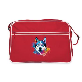 Bunter Husky Splash Art Hund - Retro Tasche - Rot/Weiß - Vorne