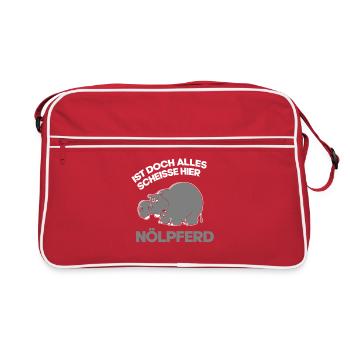Pessimist Spruch Nörgler Lustiges Nilpferd - Retro Tasche - Rot/Weiß - Vorne