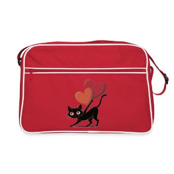 Black Cat Heart Love Cute Cats Shirt - Retro Bag - red/white - Front