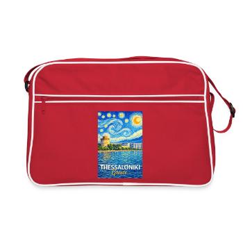Thessaloniki Griechenland Sternennacht - Retro Tasche - Rot/Weiß - Vorne