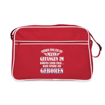 Früher war ich ein Mann / Transgender Spruch, LGBT - Retro Tasche - Rot/Weiß - Vorne