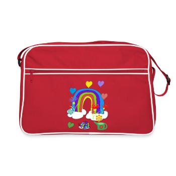 Kinder Fantasy Regenbogen Garten Blumen - Retro Tasche - Rot/Weiß - Vorne