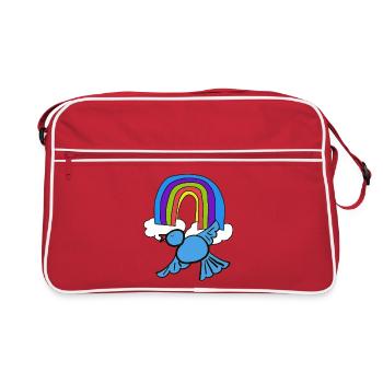 Rainbow Clouds Bird in the Sky - Retro Bag - red/white - Front