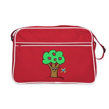 Pommier Arbre Oiseau de la nature - Sac Retro - rouge/blanc - Devant