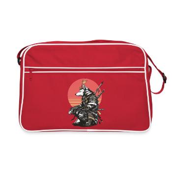 Wolf-Samurai in Sonnenuntergangsrüstung - Retro Tasche - Rot/Weiß - Vorne