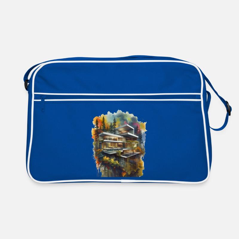 Villa de luxe aquarelle dans la forêt Sac Retro