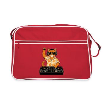 DJ Katze, Turntable, Disco Discjockey EDM Party - Retro Tasche - Rot/Weiß - Vorne