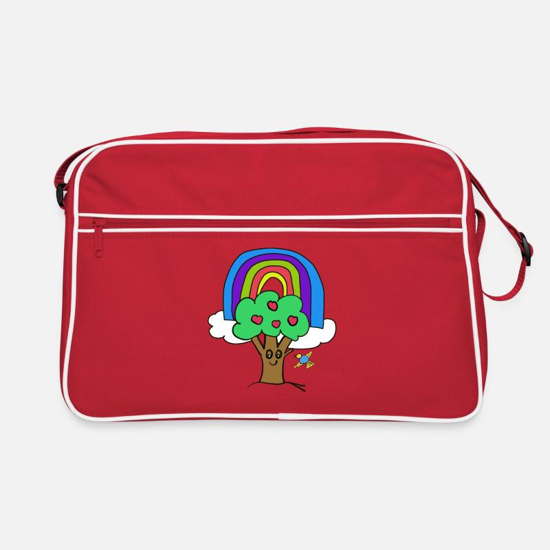 Regenbogen Apfelbaum Vogel Kinder Retro Tasche