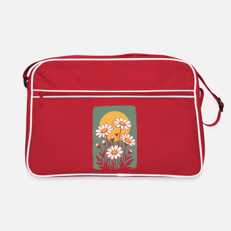 Gänseblümchen im Sonnenkreis Retro Tasche