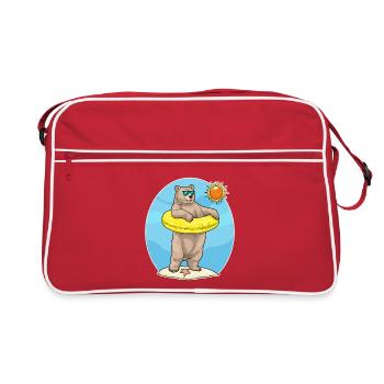 Bär Strand Schwimmring Sommer - Retro Tasche - Rot/Weiß - Vorne