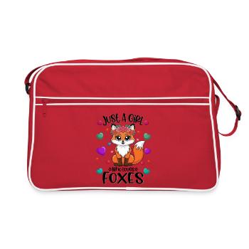 Little Fox with Flower Wreath - Fox Flower Crown - Retro Bag - red/white - Front