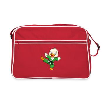 Karate Ente Kampfsport Martial Arts Kicks Tritte - Retro Tasche - Rot/Weiß - Vorne